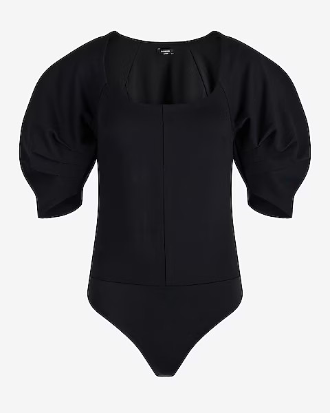 Fitted Ponte Square Neck Puff Sleeve Bodysuit | Express
