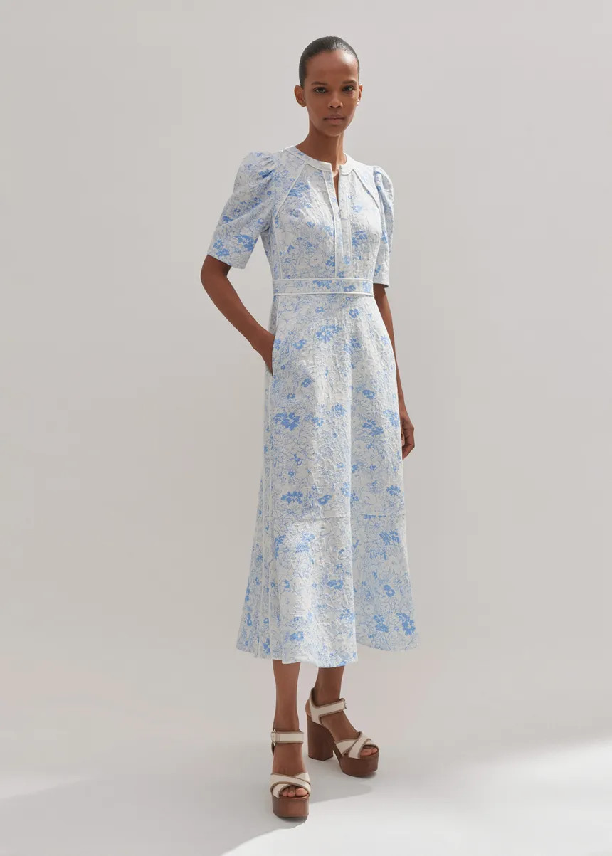 Cotton Jacquard Gardenia Print Maxi Dress | ME+EM US
