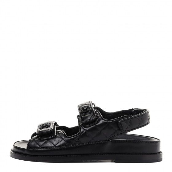 CHANEL Lambskin Quilted Velcro Dad Sandals 36 So Black | FASHIONPHILE | Fashionphile