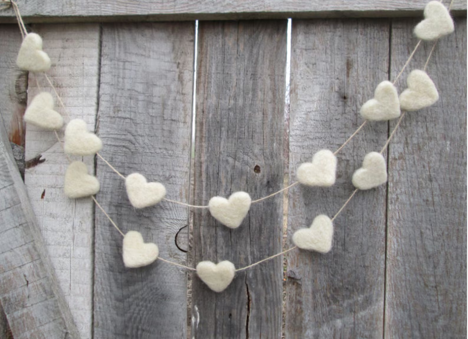 White Heart Banner Felt Heart Garland Valentine's Felt Hearts White Wedding Rustic Decor Felted H... | Etsy (US)