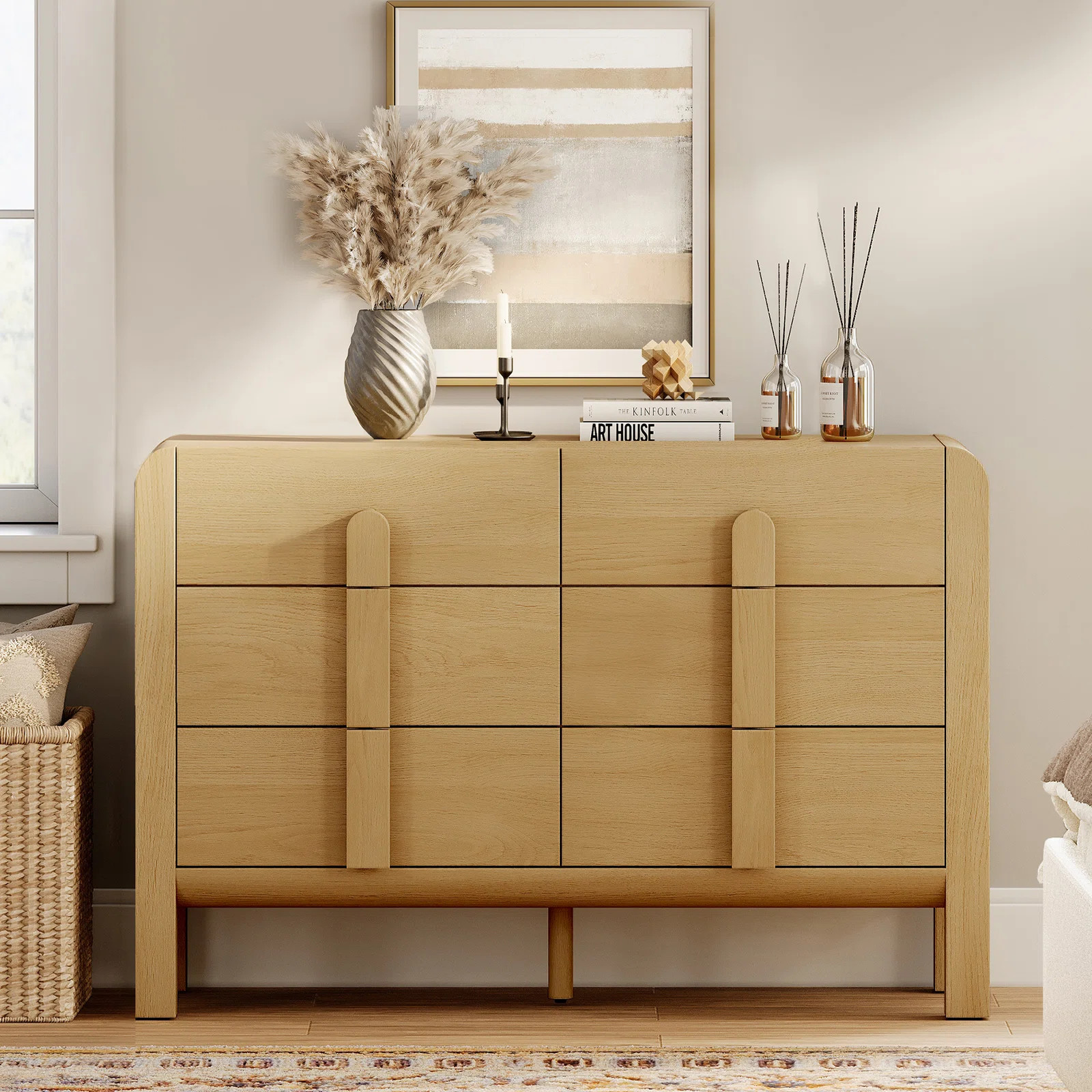 Adora Mid Century 6 Drawer Dresser For Bedroom, Wide Modern Chest Of Drawers With Curved Profile ... | Wayfair North America