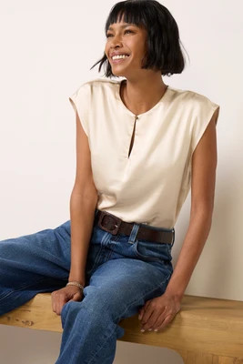MELISSA NEPTON Women's Elisa Satin Blouse, Size Small, Cream White | Evereve