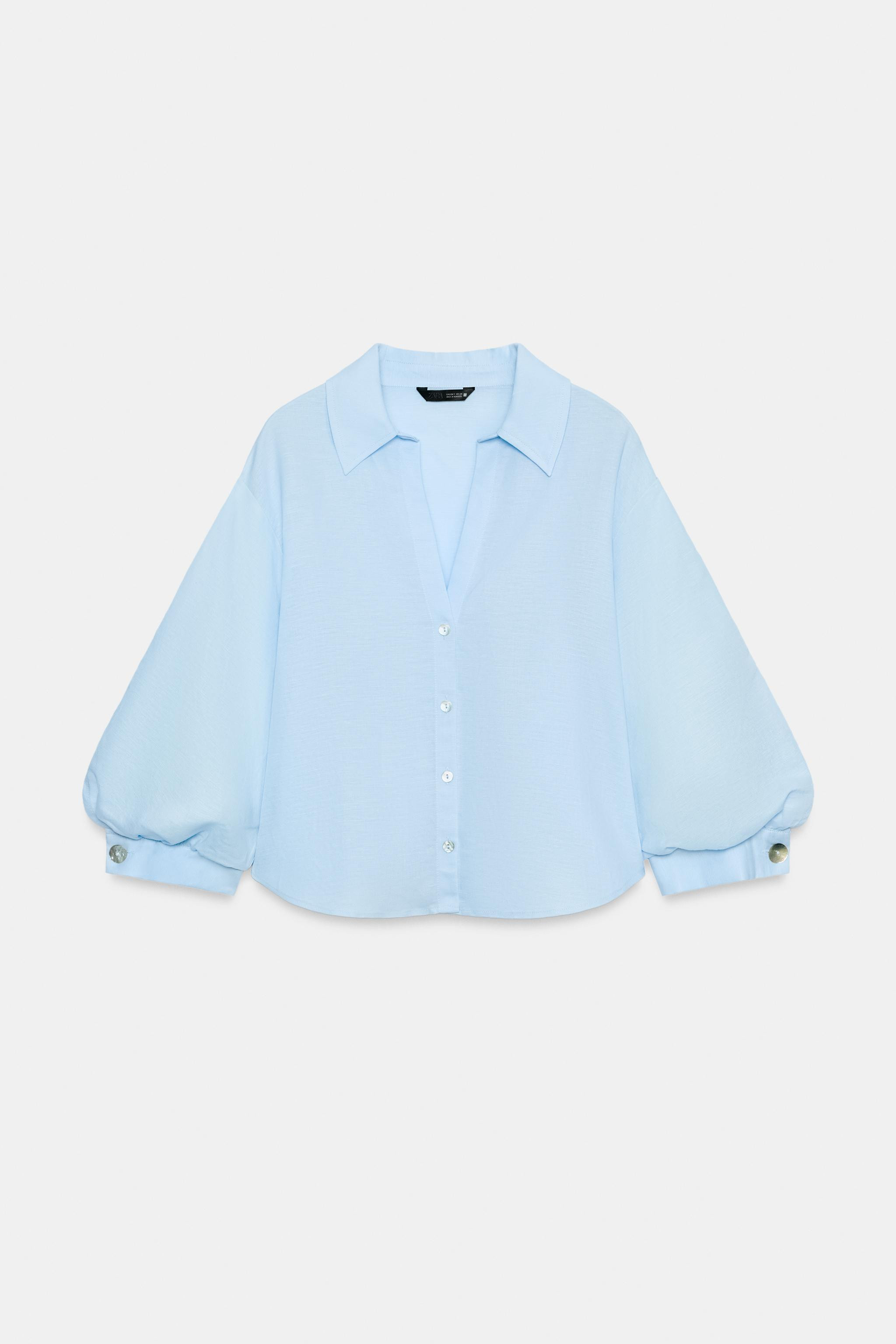 LINEN BLEND BALLOON SLEEVE SHIRT | Zara US