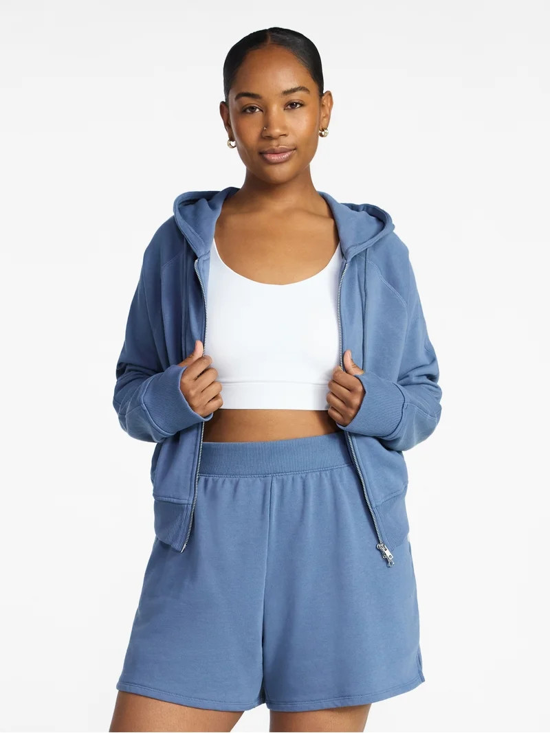 Athletic Works Women's Mineral Wash French Terry Cropped Zip Hoodie, Size XS-XXXL | Walmart (US)