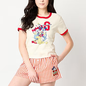 Womens Crew Neck Short Sleeve Fitted Mickey and Friends Juniors Graphic T-Shirt | JCPenney