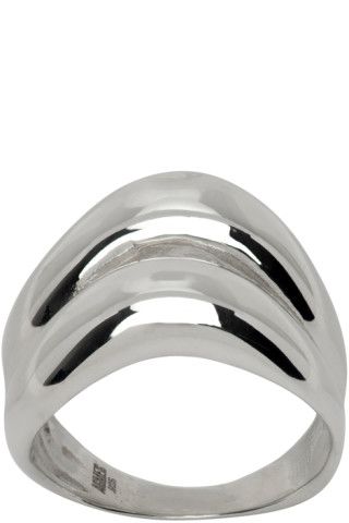 AGMES - Silver Double Wave Ring | SSENSE