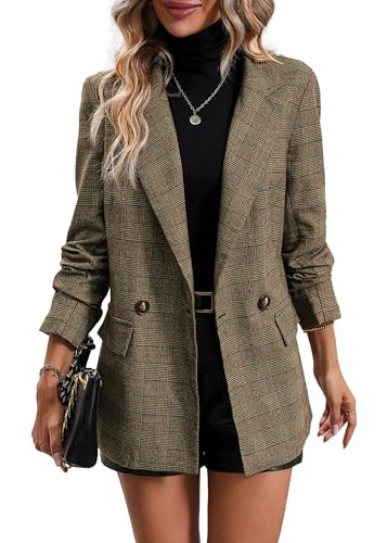 Mina Self Women's 2026 Spring Plaid Houndstooth Blazer Jacket - Fully Lined Button Lapel Casual W... | Amazon (US)