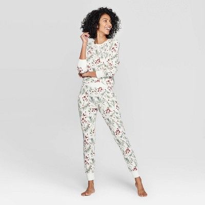 Women's Holly Print Thermal Sleep Pajama Set - Stars Above™ Cream | Target