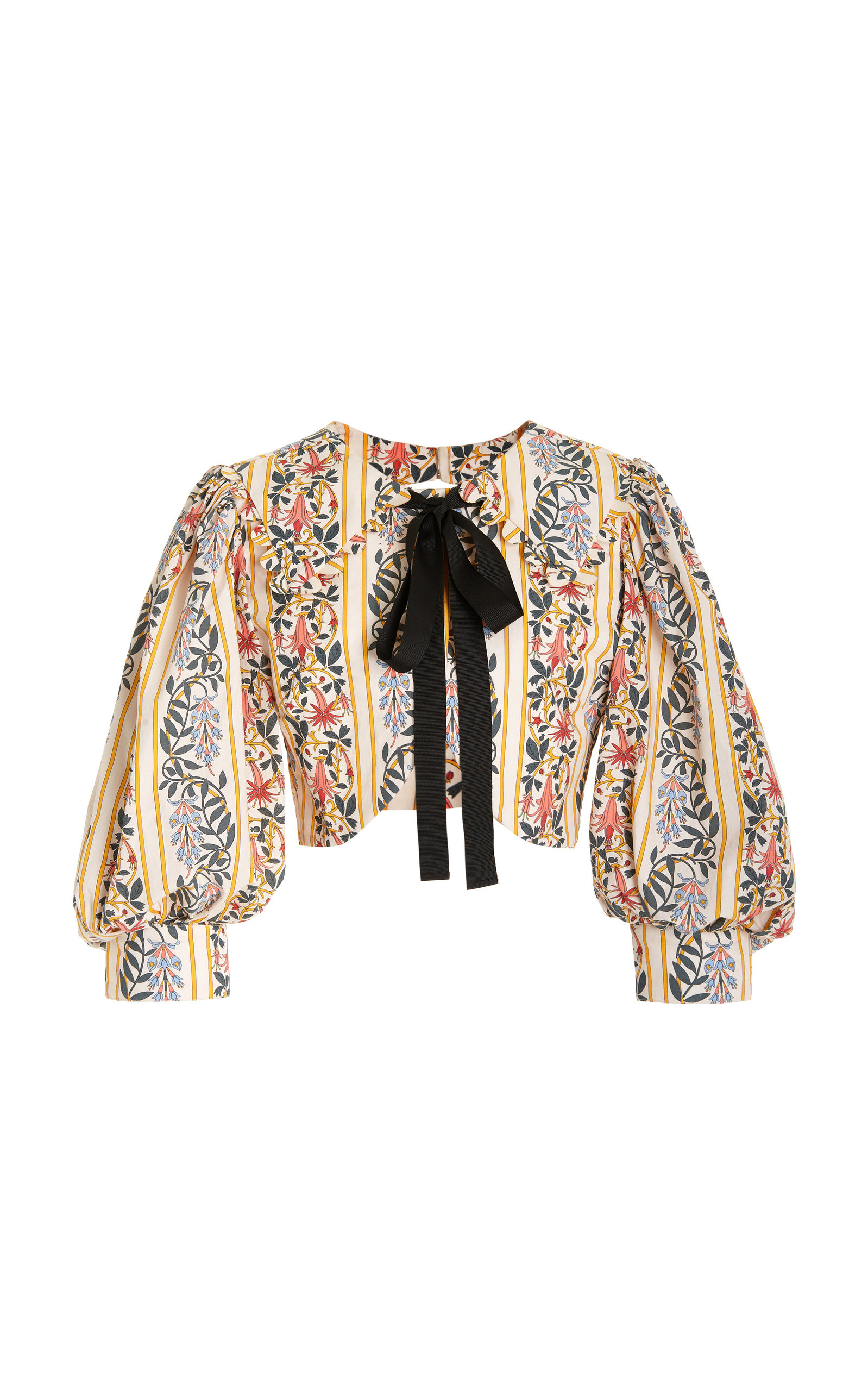 Granate Bow-Detailed Floral Cotton Crop Top | Moda Operandi (Global)