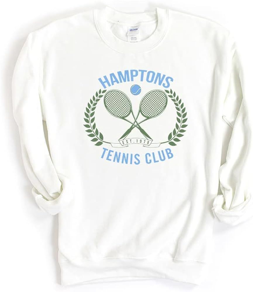 Adult Hamptons Tennis Club Sweatshirt, Vintage Tennis Sweatshirt, Preppy Sweatshirt | Amazon (US)
