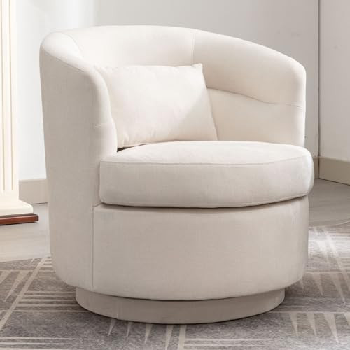 CANMOV Swivel Accent Chair, 360 Degree Round Swivel Barrel Chair with Pillow, Upholstered Comfy Barrel Armchair Single Club Sofa Chair for Living Room,Bedroom, Reading Room, Beige | Amazon (US)