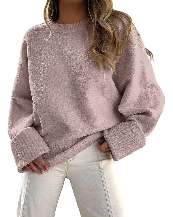 ANRABESS Women's Crewneck Long Sleeve Oversized Fuzzy Knit Chunky Warm Pullover Sweater Top | Amazon (US)