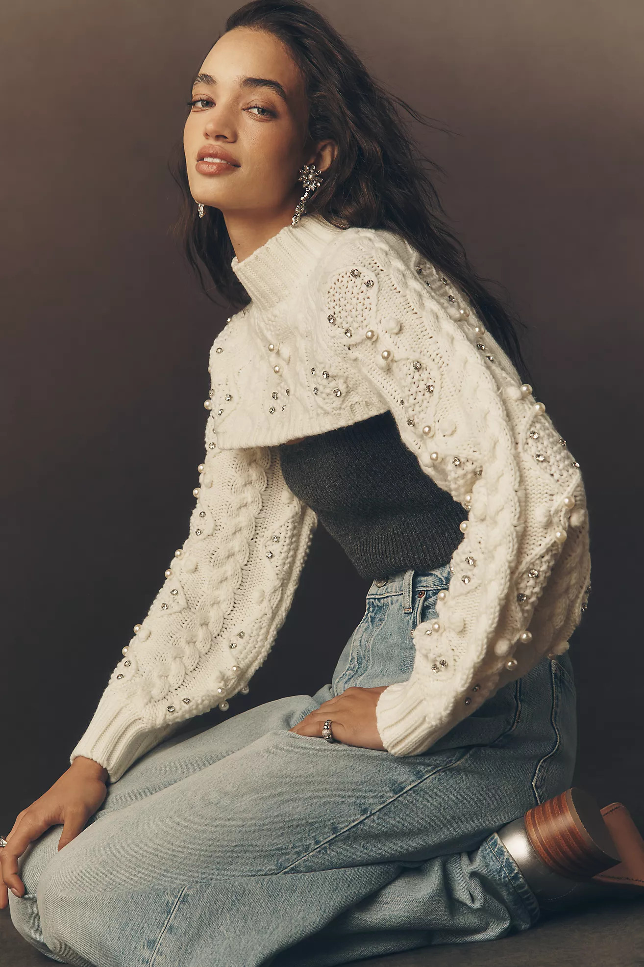 BLITHE Mock-Neck Embellished Shrug | Anthropologie (US)