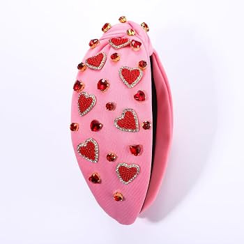 YAHPERN Valentine’s Day Headband for Women Red Pink Heart Knotted Headband Jeweled Rhinestone C... | Amazon (US)