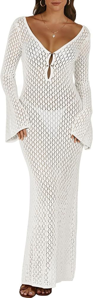 ANRABESS Womens Swimsuit Swim Crochet Cover Up 2024 Summer Knit Bathing Suit Sexy Swimwears Vacat... | Amazon (US)