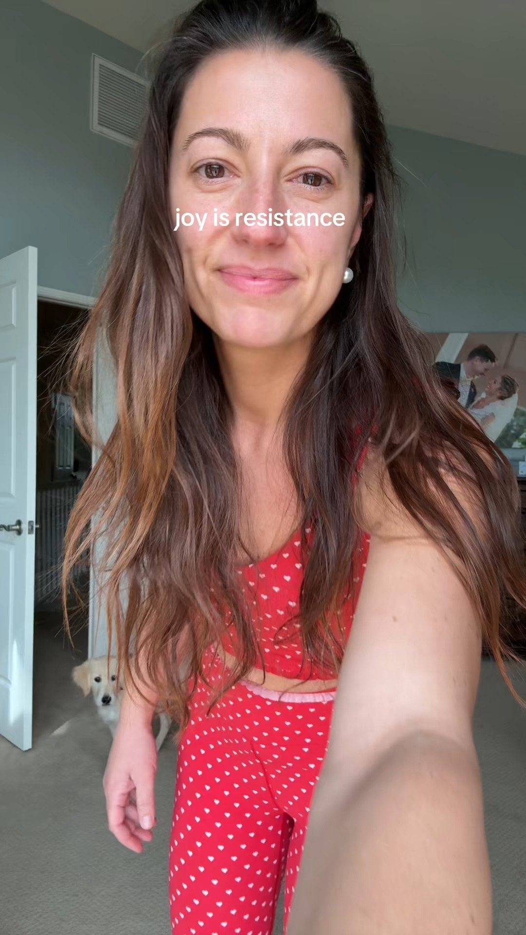 Wearing red for joy.
For strength.
For the soft magic that refuses to disappear.

Joy is not denial.
Joy is resistance.
Choosing color, movement, play, and care for our bodies is one way I stay human when the world feels heavy.

Whimsy matters. Beauty matters.
Taking up space in a strong, joyful body matters.

Holding grief and choosing joy anyway.
Abolish ICE.
And still believing magic is worth protecting.

Linked this Valentine workout set I love.
Bright, playful, and strong just like I want to feel.

Fit details:
5’3”
130 lbs
Wearing size small in top and leggings
Sneakers fit true to size

Search terms:
valentine workout outfit
red workout set women
heart print workout set
matching gym set
valentines day gym outfit
women’s activewear set
high waisted leggings set
sports bra and leggings set
burn boot camp outfit
gym outfit ideas women
cute workout clothes
red athletic wear

#LTKValentine #LTKfitnessgoals #LTKmomlife