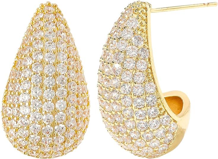 KINIVA Chunky Rhinestone Earrings for Women,Lightweight Teardrop Earrings,14K Gold Silver Earring... | Amazon (US)