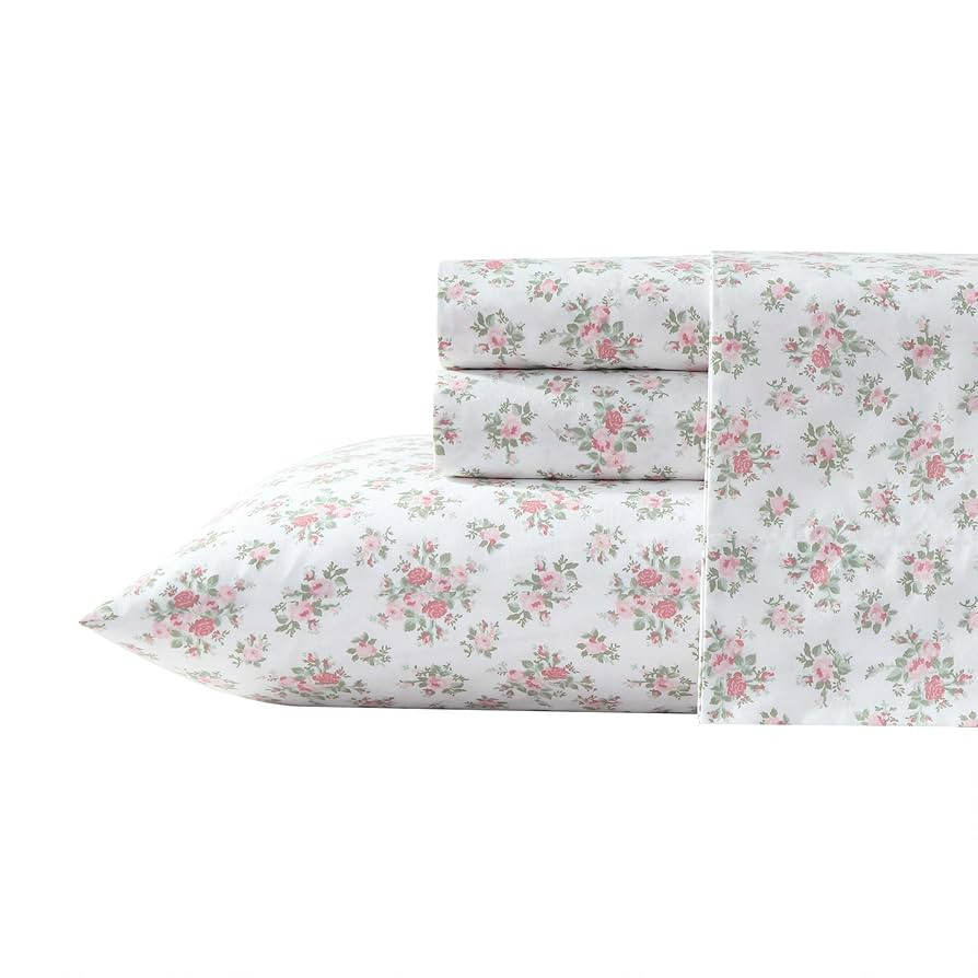 Laura Ashley - Sheets, Cotton Percale Bedding with Matching Pillowcase, Crisp & Breathable, Deep ... | Amazon (US)