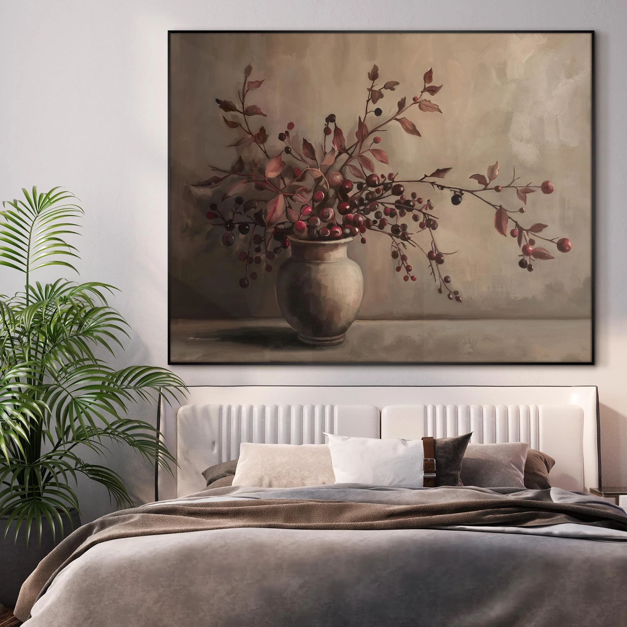 Vintage Vase with Berry Branches otanical Illustrations Extra Large Framed Wall Art Print Decor | Wayfair North America