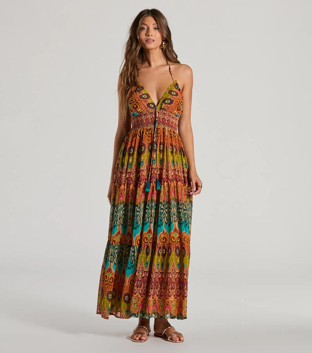 Summer Dreams Halter V-Neck Boho Chiffon Maxi Dress | Windsor Stores