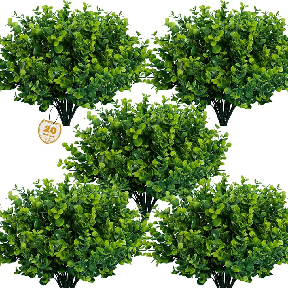 Lnoicy Artificial Greenery Plants Outdoor UV Resistant Fake Plants Boxwood Shrubs Grass,20 Bundle... | Amazon (US)
