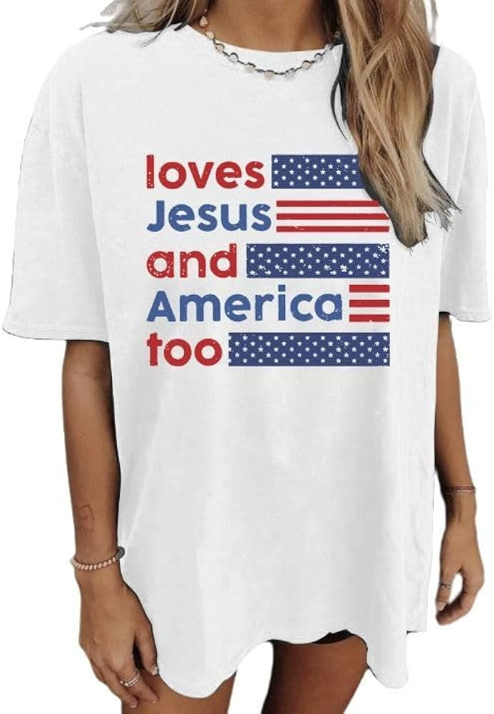 American Flag Shirt for Women 4th of July Shirts Oversized USA T-Shirt Independence Day Patriotic... | Amazon (US)