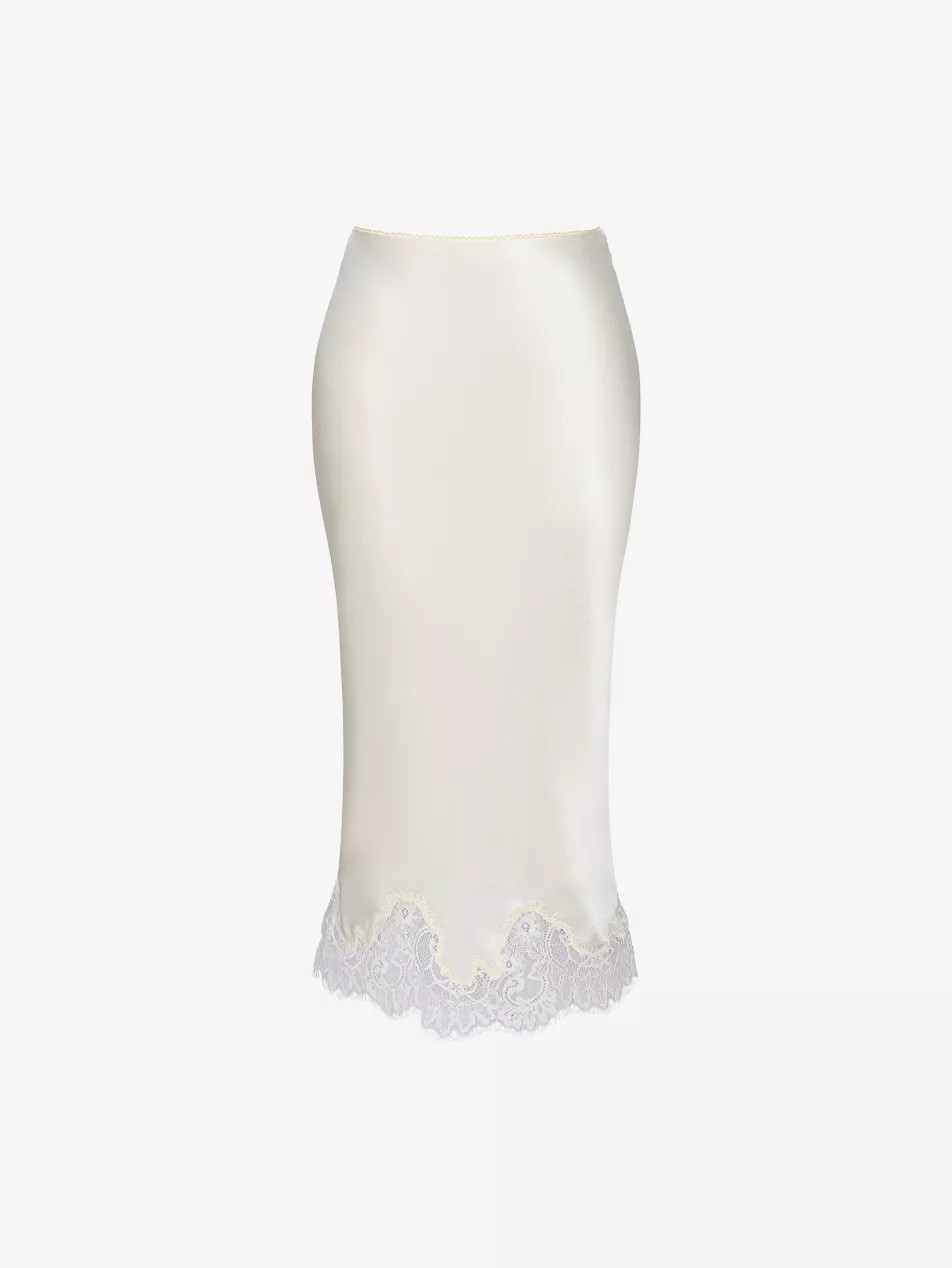Ciara Lace-Trim Satin Midi Skirt | Selfridges