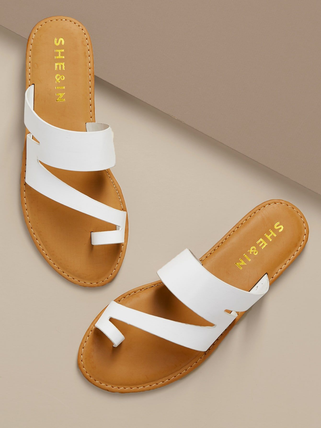 Cut Out Toe Band Slide On Flat Sandals | SHEIN