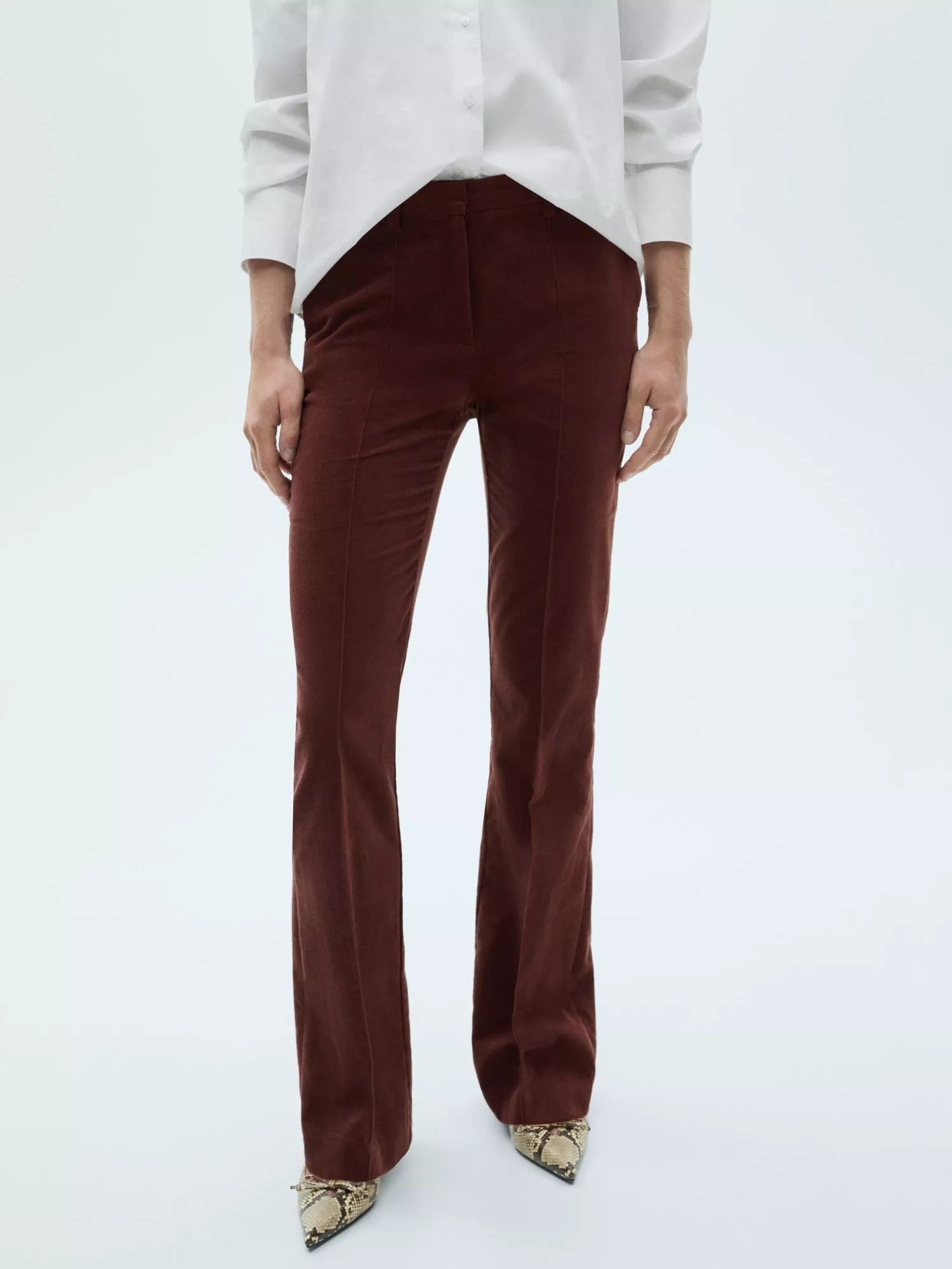 MangoVelvet Flared Trousers, Dark Red | John Lewis (UK)
