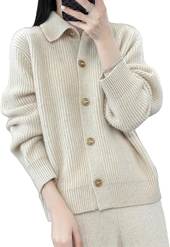 Autumn and Winter Cashmere Cardigan Women's Lapel Thick Sweater Knit Cashmere Sweater Coat | Amazon (US)