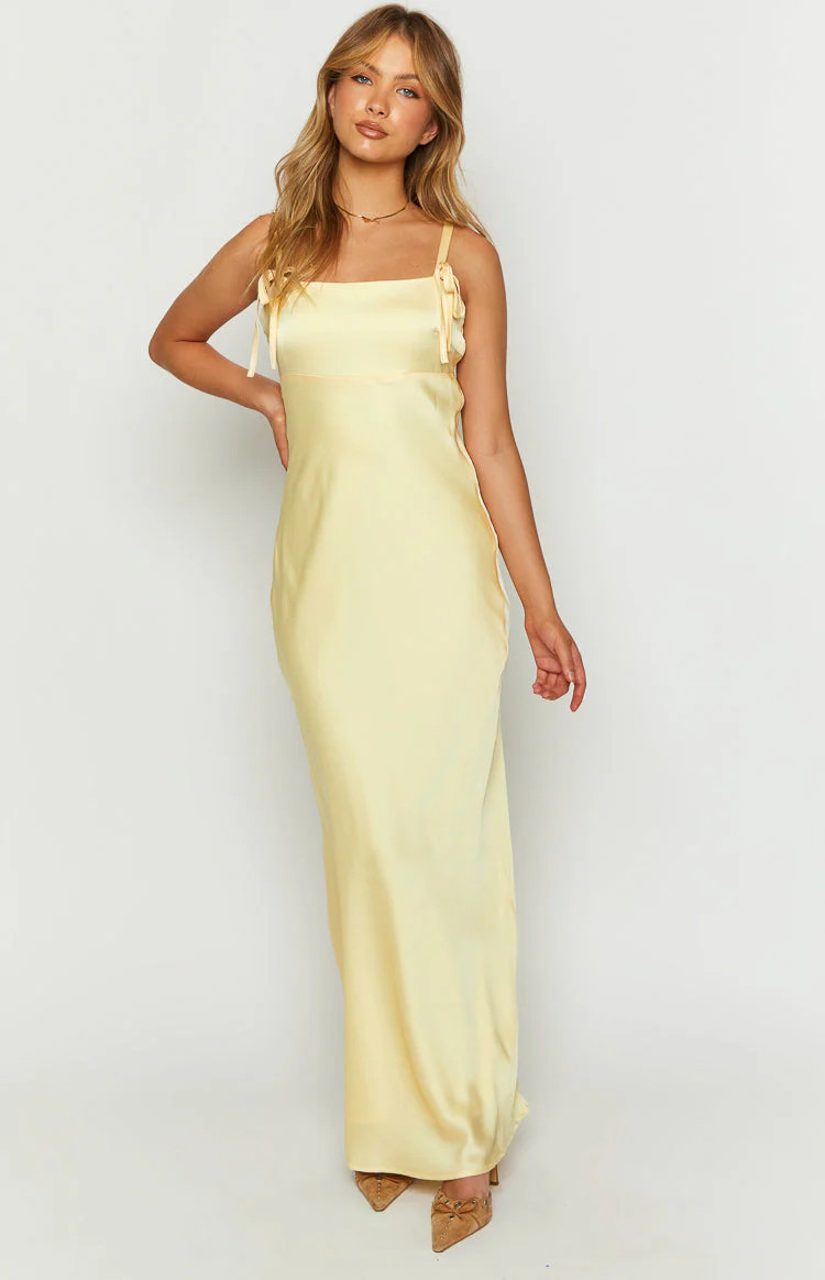 Zya Yellow Satin Maxi Dress | Beginning Boutique (US)