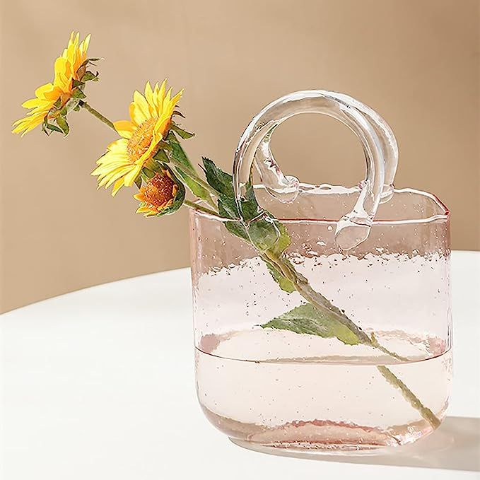 BQOQB Glass Bag Vase for Flowers, Unique Clear Purse Vase for Living Room Desk/Home Decor, Gifts ... | Amazon (US)