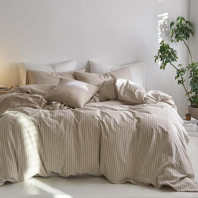 MooMee Striped Duvet Cover Set 100% Washed Cotton Linen Like King | Relaxed Linen-like Texture. S... | Amazon (US)