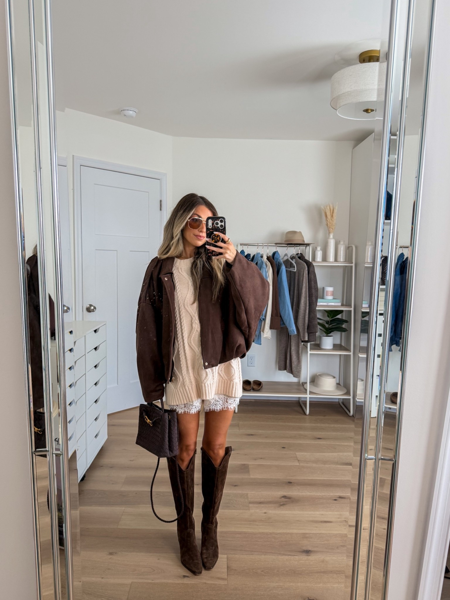 Casual chic amazon fall outfit 
+ brown jacket: small
+ cableknit sweater: small
+ lace shorts: small
+ boots: true to size 

Amazon fashion
Amazon fall outfit
Amazon jacket 
Amazon sweater
Amazon prime day

#LTKootd #LTKSeasonal #LTKPetite
