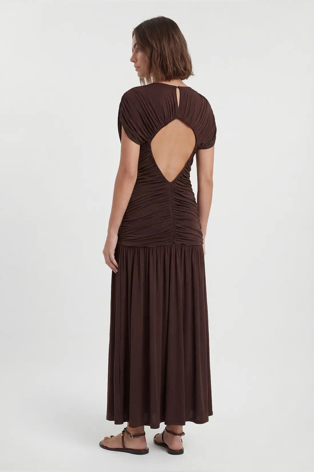 Chocolate Premium Ruched Jersey Maxi Dress | Karen Millen | Karen Millen UK + IE + DE + NL