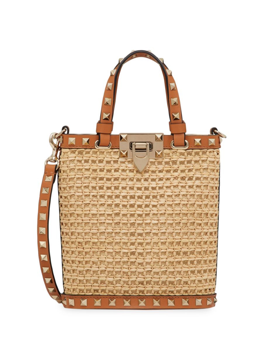 Valentino Garavani Mini Rockstud Raffia Shoulder Bag | Saks Fifth Avenue
