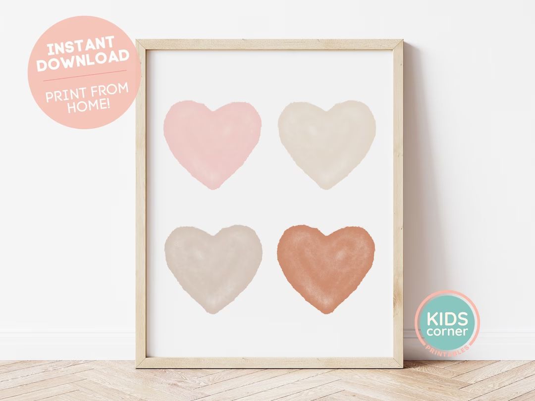 Hearts Printable Wall Art, Nursery Decor Playroom, Valentines Instant Download, Heart Poster Prin... | Etsy (US)