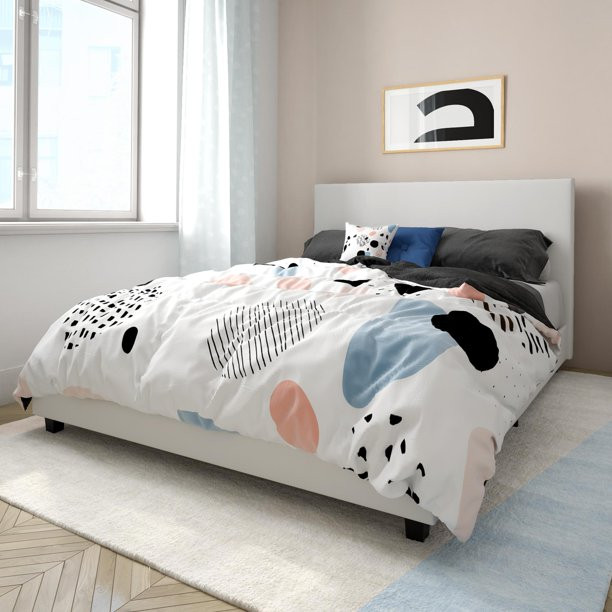 Mainstays Upholstered Platform Bed, Queen Frame, White Faux Leather | Walmart (US)