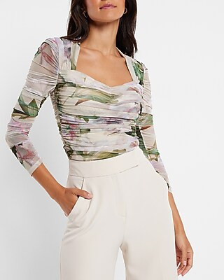 Body Contour Floral Mesh Cropped Top With Removable Cups | Express