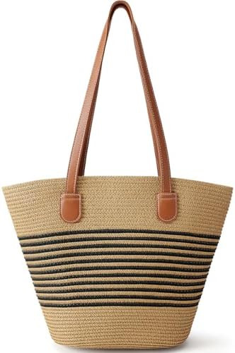 Beach Bags for Women, Summer Straw Beach Bag Straw Purse Shoulder Handbags Large Beach Tote for S... | Amazon (US)