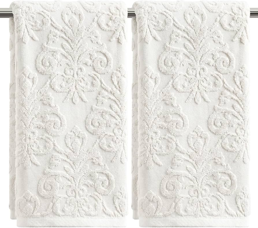 Artoid Mode 2 Pcs White 3D Vintage Floral Hand Towels for Bathroom, 100% Cotton Soft Absorbent Ba... | Amazon (US)