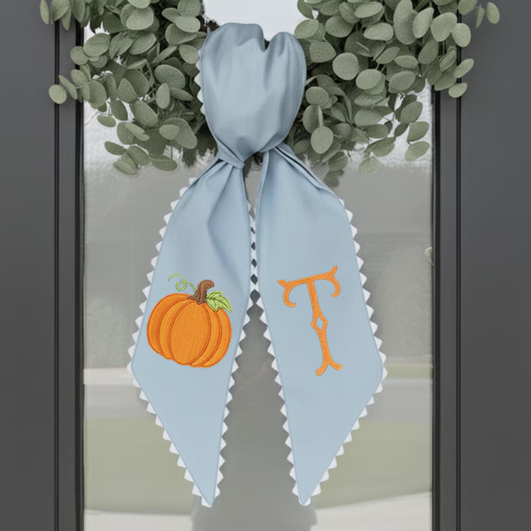 Monogram Wreath Sash, Preppy Fall Wreath Sash for Front Door, Polka Dot Pumpkin Door Bow, Hallowe... | Etsy (US)