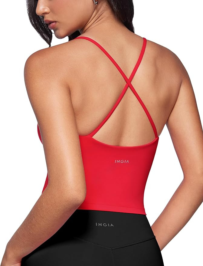 Womens Low Scoop Neck Tank Tops Built in Bra U Back Workout Tanks Spaghetti Criss Cross Strap Sle... | Amazon (US)