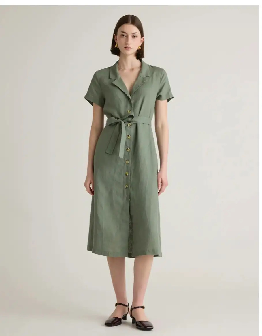 100% European Linen Button Front Dress | Quince