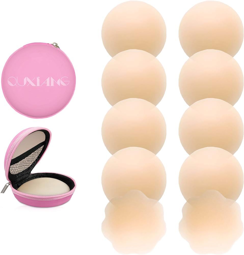 QUXIANG 5 Pairs Pasties Women Nipple Covers Reusable Adhesive Silicone Nippleless Covers (4 Round... | Amazon (US)