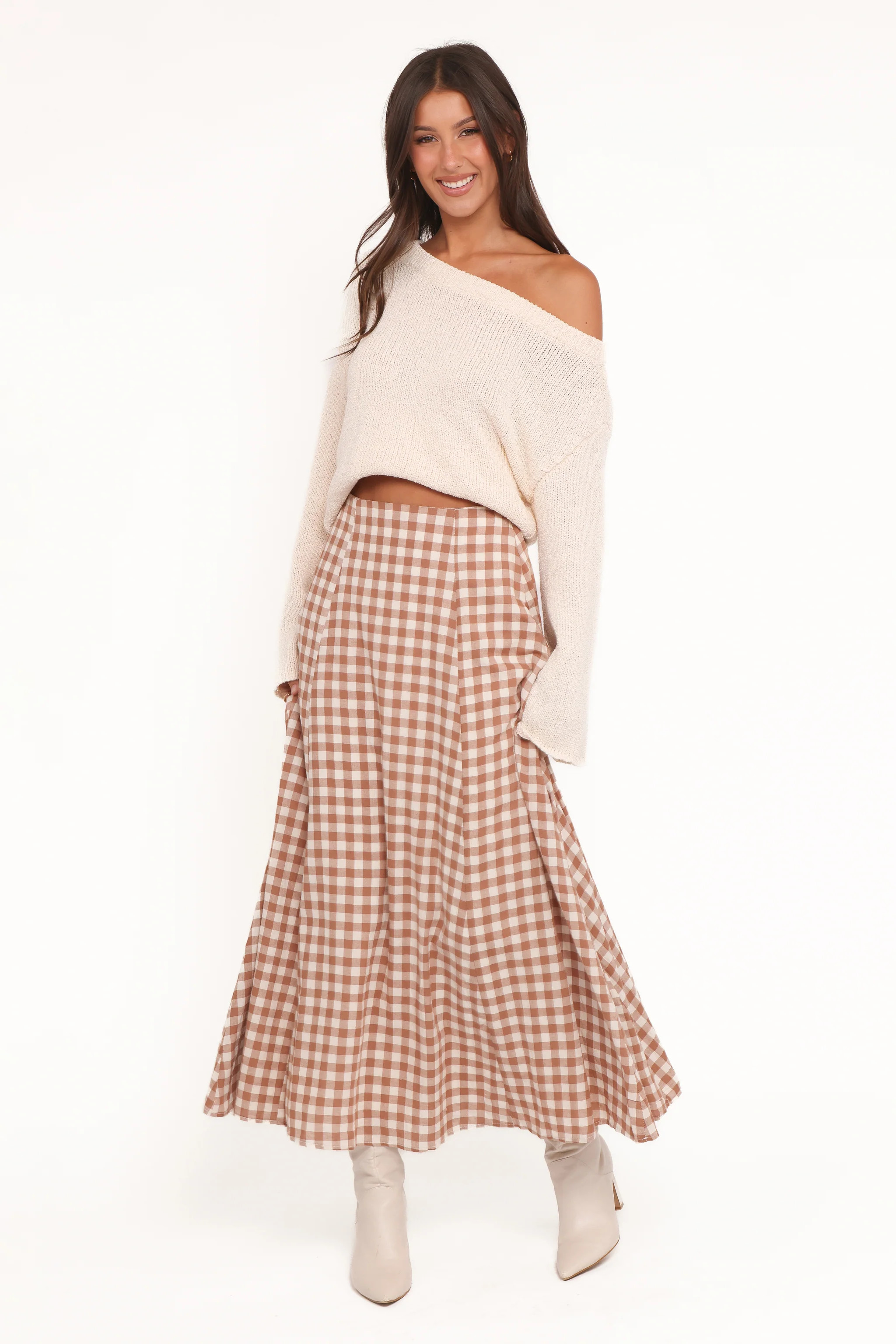 Alexander Maxi Skirt - Tan Gingham | Petal & Pup (AU)