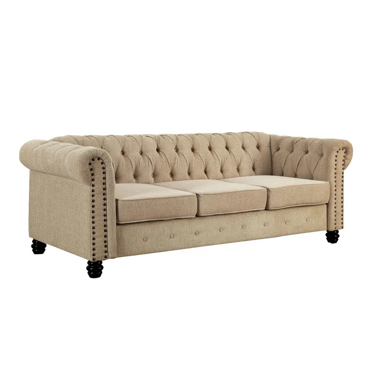 Neillsville 81" Linen Rolled Arm Chesterfield Sofa | Wayfair Professional