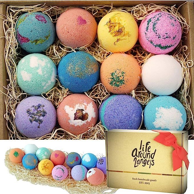 LifeAround2Angels Bath Bombs Gift Set 12 USA made Fizzies, Shea & Coco Butter Dry Skin Moisturize... | Amazon (US)