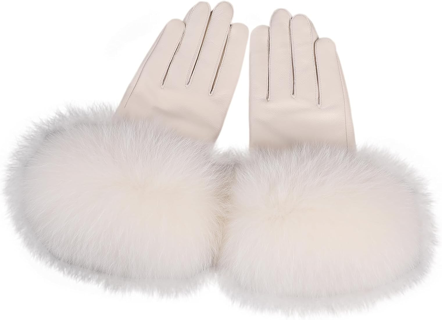 Women Genuine Lambskin Leather Gloves With Real Fox Fur Trim Cuff Winter Warm Driving Gloves-Velv... | Amazon (US)