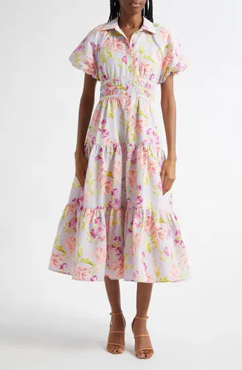 Maggio Midnight Tulips Tiered Midi Dress | Nordstrom